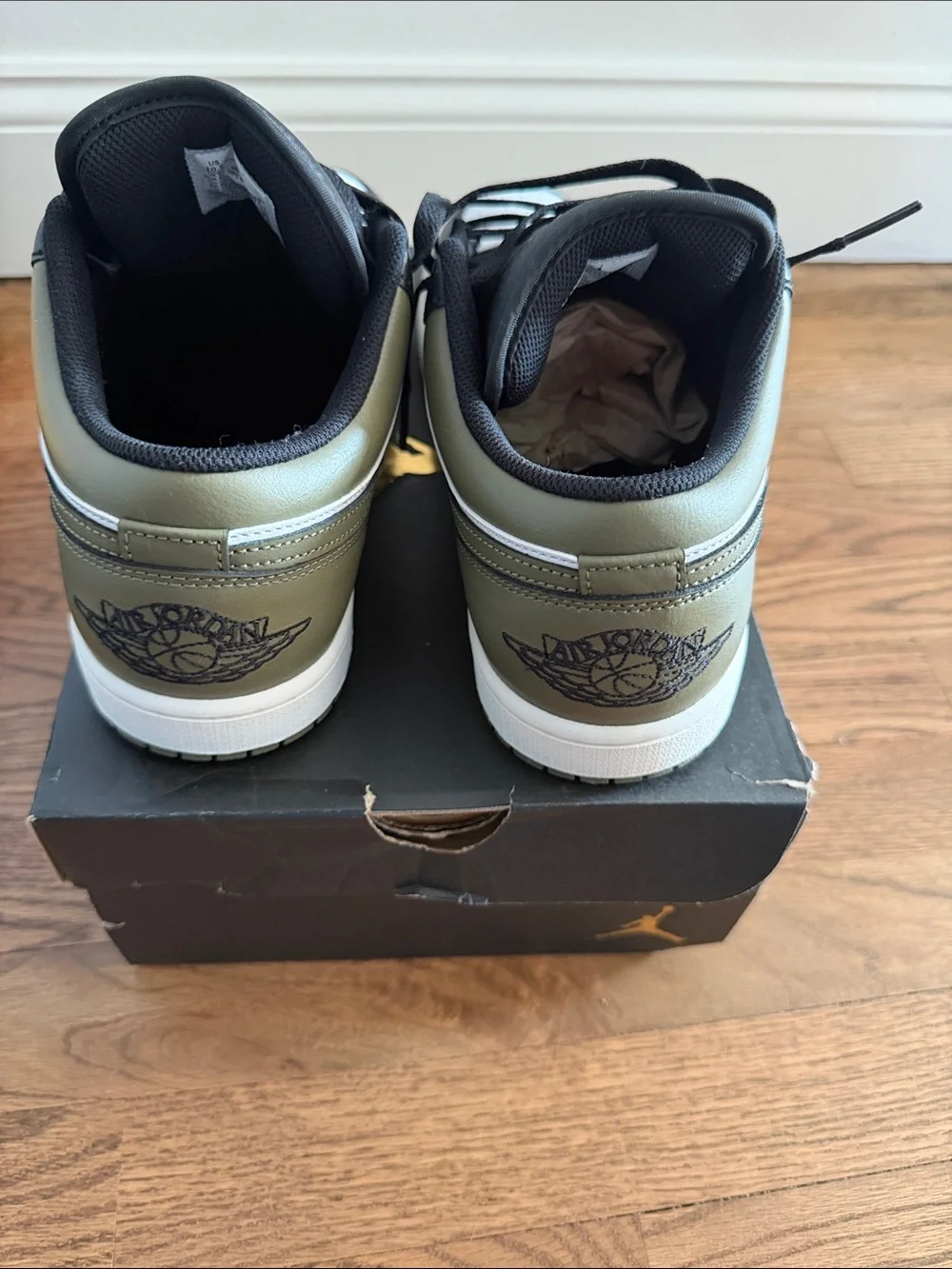 Air Jordan 1 Low-Style Black & White & Olive Green Sneakers